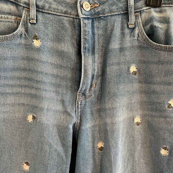 Hollister Straight Leg Jeans w/ White Rose Patches - Picture 2 of 5